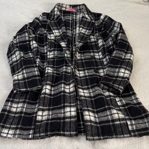 Plaid Black and White Women's Coat
